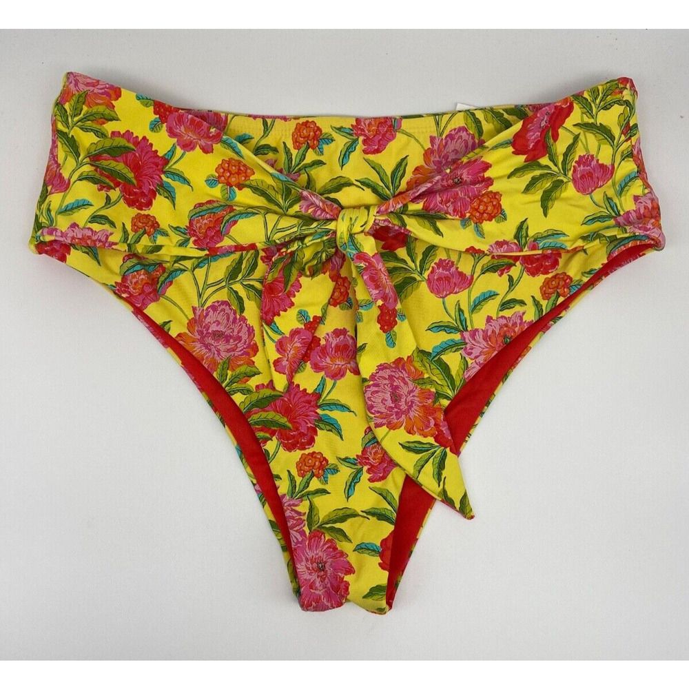 New VYB Vicious Young Babes Bikini Bottom Women's Sz L Hi Waist Bow Tie Floral